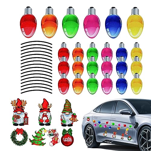 Reflektierende Weihnachts-Automagnete, 47 Stück, reflektierende Weihnachtsmagnete, Glühbirnen, Lichter, Weihnachtsbeleuchtung, Glühbirnen-Magnet-Set, Weihnachts-Glühbirnen-Magnet-Aufkleber von Shenrongtong