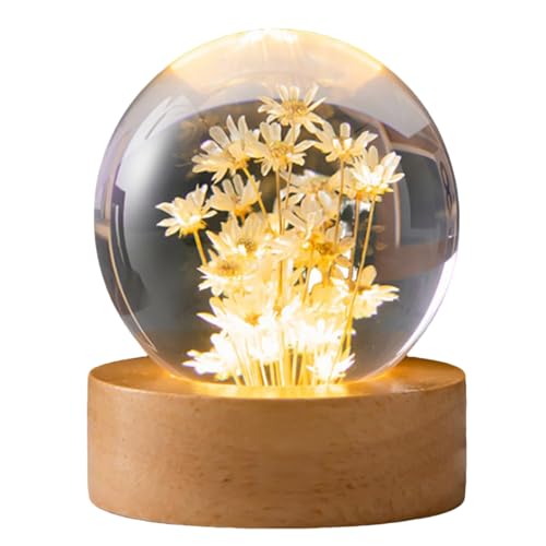 Shenrongtong Blumen-Kristallkugel-Nachtlicht, Glaskugel-Nachtlampe mit Holzsockel, LED-Blumen-Glaskugel-Lichtdekoration, kreative Feiertags-Kristallkugel-Lichtornamente von Shenrongtong