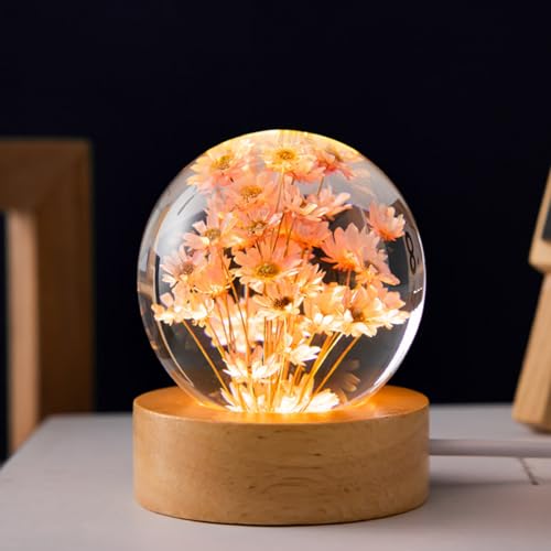 Shenrongtong Blumen-Kristallkugel-Nachtlicht, Glaskugel-Nachtlampe mit Holzsockel, LED-Blumen-Glaskugel-Lichtdekoration, kreative Feiertags-Kristallkugel-Lichtornamente von Shenrongtong
