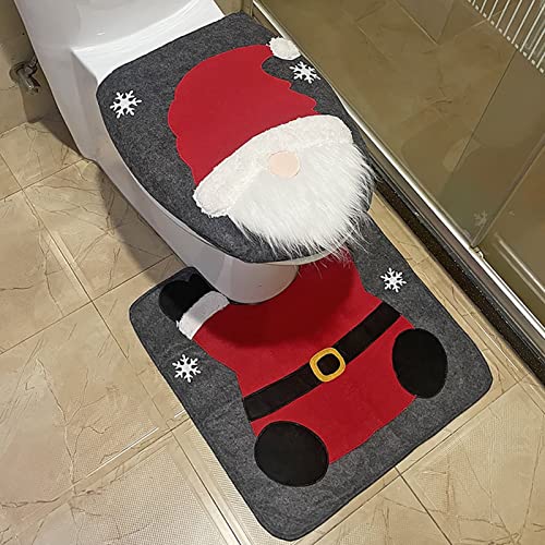 ToChristmas Toilettensitzbezug, lustiger Badezimmer-Weihnachtsmann-Toilettensitzbezug | Toilettensitzbezug und Teppich-Set, Toilettendeckelbezüge mit Weihnachtsmann-Muster für Badezimmerdekorationen von Shenrongtong