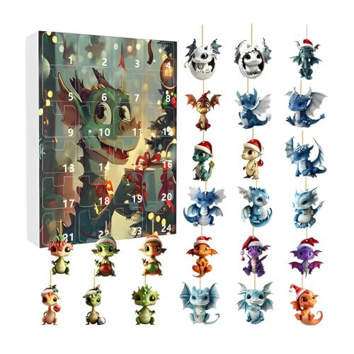 Weihnachts Countdown Kalender | 24 Tage Weihnachten 2D Acryl Drachenschmuck 2025 | Dekorative Charm Party Deko für Fenster Tür Baum Geburtstag Feiertag Sammler Kinder von Shenrongtong