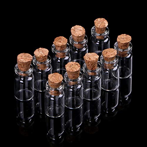 10 x Mini-Flaschen aus klarem Glas mit Korkverschluss, 0,5 / 1 / 2 / 20 ml von Shenxay