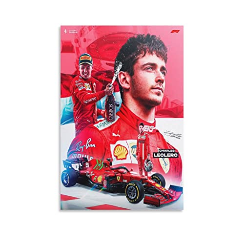 Shenywell Leinwand Bilder Charles Leclerc Formel 1 Racer Kunstdruck, Vintage-Look, Poster, Retro, für Zuhause, Schlafzimmer, Wohnzimmer, Dekoration 60x90cm Kein Rahmen von Shenywell