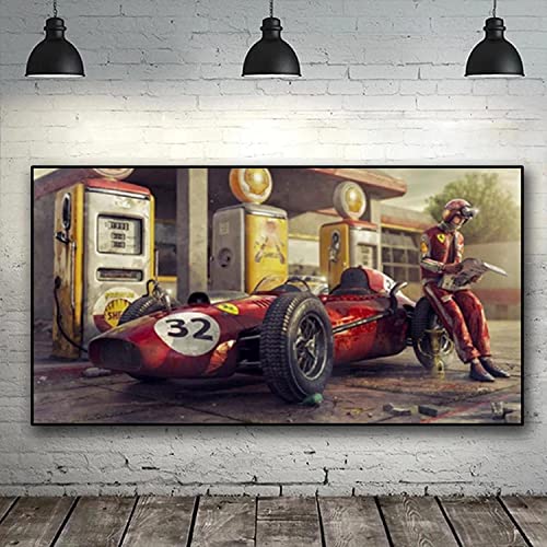 Shenywell Leinwand Bilder Ferrari Car Classic F1 Racing Game Oldtimer Poster und Ölgemälde auf Leinwand gedruckt Home Wandbild Kunst Ölgemälde 30x40cm Kein Rahmen von Shenywell