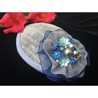 Frauen Kippah - Fascinator Blau, Grau Yarmulke Für Kopfbedeckung Floral Sheppah von SheppahShop