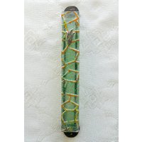 Dekorativer Mezuzah-Koffer Aus Glas Mit Grünen Und Gelben Akzenten - Handgemachter Israel von ShepselArtJudaica