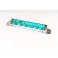 Handbemalte Türkis Glas Mezuzah Aus Israel - Handgemachte Hülle Der Jerusalem Kollektion von ShepselArtJudaica