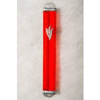 Hellrot Bemalte Mezuzah Hülle Aus Glas - Handgemachte Israel von ShepselArtJudaica