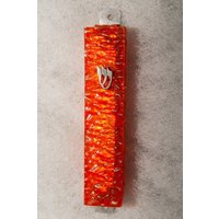 Moderne Orange Zierglas Mezuzah Hülle - Handgemachte Aus Israel von ShepselArtJudaica