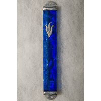 Zweifarbige Blau & Klare Glas Mezuzah Hülle V2 - Handgemachte Aus Israel von ShepselArtJudaica