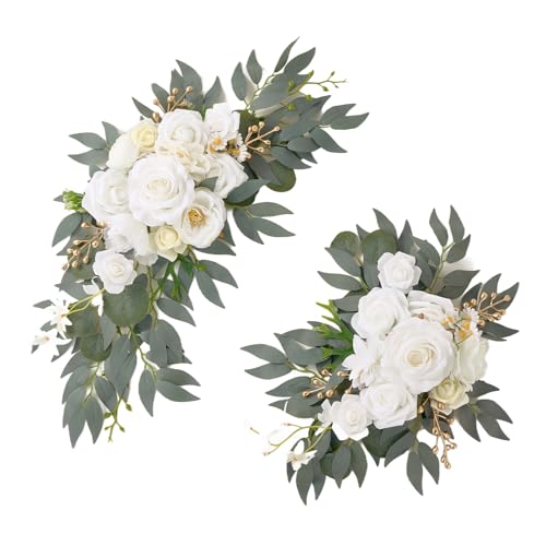 Hochzeitsbogen Blumen, 2 Stück, Blumengirlande für Hochzeit, Willkommensschild, Dekoration, künstliche weiße Rosen, grüne Girlande für Zeremonie und Empfang, Hintergrunddekoration Hochzeitsbogen Blumen, 2 Stück, Blumengirlande für Hochzeit, Willkommensschild, Dekoration, künstliche weiße Rosen, grüne Girlande für Zeremonie und Empfang, Hintergrunddekoration von Sherika