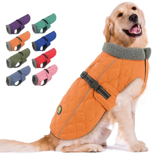 Sheripet Hundemäntel für kaltes Wetter, Fleecefutter für kleine/mittelgroße Hundejacken für den Winter, große Auswahl, verstellbare Hunde-Winterkleidung für große Hunde, Orange XL von Sheripet