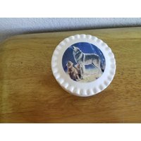 Keramik, Runder Ring/Schmuck Box(#1084 Feuerte Auf Aufkleber Von Wolf Mit Welpen von SherrysCeramicCrafts