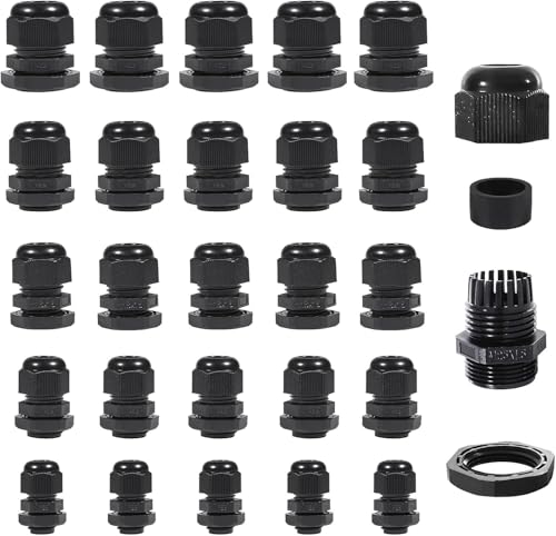 50 Stück Kabelverschraubung Set, Sheryl&Rain IP68 Nylon Kabeldurchführung Wasserdicht M12, M16, M18, M20, M25, Einstellbar Verschraubung Schwarz, Würgenippel Set für Kabel, Abzweigkasten von Sheryl&Rain