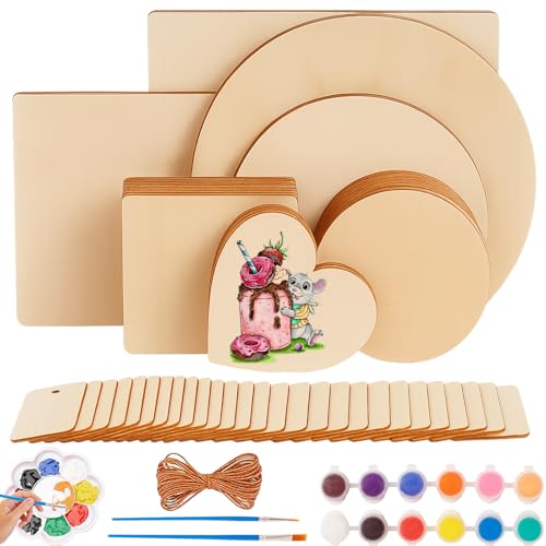 58 Stück Unvollendete Holzplatte zum Basteln, 8 Größen Holzplatten Rohling mit Acryfarben und Pinseln, Runde Holzscheiben&Quadratische Laser Holz&Holzherzen für DIY Brandmalerei Handwerk Malen 58 Stück Unvollendete Holzplatte zum Basteln, 8 Größen Holzplatten Rohling mit Acryfarben und Pinseln, Runde Holzscheiben&Quadratische Laser Holz&Holzherzen für DIY Brandmalerei Handwerk Malen von Sheryl&Rain