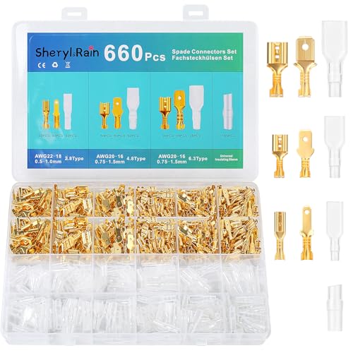 660 Stück Kabelschuhe Set, FlachsteckhüLsen Set 2,8 mm 4,8 mm 6,3 mm, Kabelschuhe Flachstecker, Männlich Weiblich Flachstecker Anschlussklemmen Kits mit IsolierhüLse Sortiment für Elektrische von Sheryl&Rain