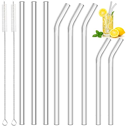 Glas Strohhalme Wiederverwendbar 8 Stück Glasstrohhalme, 2 Klein Glass Straw + 3 Lang Geraden Glas Strohhalm, 3 Gebogen Glas Trinkhalme mit 2 Reinigungsbürsten für Cocktails, Smoothie und Säfte von Sheryl&Rain