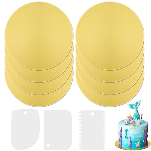 Sheryl&Rain 8 Stück Cake Board, 21CM Tortenplatte Pappe Rund Cakeboard Wiederverwendbar, Tortenboden,1.7 mm Dick Tortenunterlage, Cake Board Gold für Transport Kuchen und Torten von Sheryl&Rain