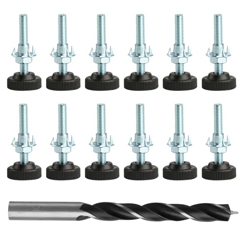 12 STK Nivellierfüße, Verstellbare Möbelfüße Stellfüße M8 x 50 mm, Stellteller Stellfuß, Verstellschraube Möbelfüsse Höhenverstellbare Füße für Möbel Tisch Stuhlbeine Schraubfüße, Mit Mutter/Bohrern von ShiFaKa