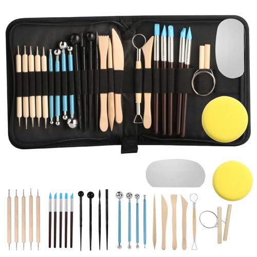 27 Stk Modelierwerkzeug Set,Modelliermasse Werkzeug, Polymer Clay Tools, Sculpting Pottery Set,Keramik Künstler Töpfer Werkzeug für Ton Zubehör,Töpferset Modelierwerkzeugset mit Aufbewahrungsbeutel von ShiFaKa
