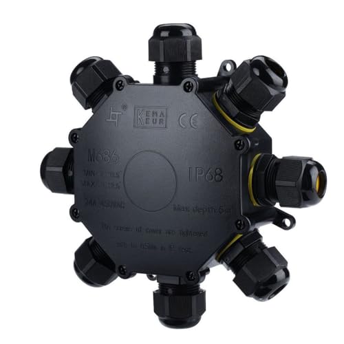 1 x 8-Wege-Verteilerdose, rund, IP68, wasserdicht, M25-Draht, externe elektrische Anschlussdose, Außenkabel-Anschluss, Drahtbereich 4–8 mm/8–12 mm/10–14 mm (8–12 mm) von ShiMogic
