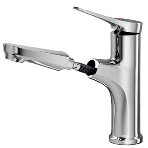 Waschbeckenhahn Wasserhahn mit Auszugsprühgerät, Eingriffsbeckenmischungshahn für Heißes und Kaltes Wasser, Toilette Down Waschbecken Wasserhahn mit Rotierender Ausstrahlung von ShiPRRYa