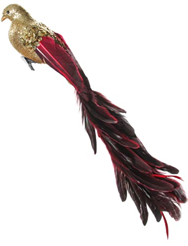 SHISHI Christbaumschmuck Vogel Klemme Feder Glitter 40cm Dunkelrot Gold von ShiShi