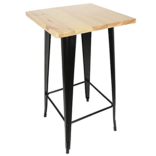 ShiShi Hochtisch, quadratisch, Höhe 110 cm, Stehtisch, aus Holz und Metall, Ø60 cm, Stehtisch, Bistrotisch, Bartisch für 2 bis 4 Personen (Schwarz-Weiß F 60×60×110 cm) von ShiShi