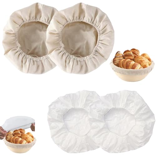 Shiawase 2+2 Stück 25cm Bäckerleinen Leinentuch Brot Backen & Abdeckhauben (2Rund+2Rund) von Shiawase