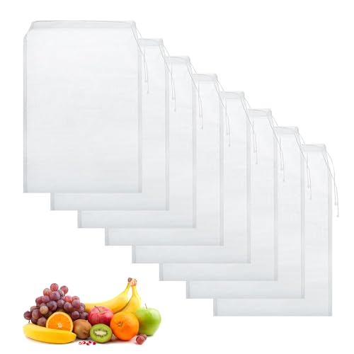 Shiawase 8 Stück Nylon Nussmilchbeutels, Käsetuch Beutel mit Kordelzug, Wiederverwendbar Feinmaschiges Passiertuch, Nut Milk Bag für Saft Milch Kaffee Nussmilch Käse Fruchtsaft von Shiawase