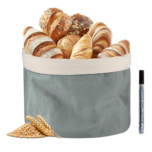 Shiawase Brotkorb mit Kordelzug Brotbeutel, Brotbeutel Leinen, Wird mit Einem Markierungsstift Geliefert, DIY ist Möglich, Grau Brottasche, für Die Lieferung und Lagerung von Brot Backwaren Obst von Shiawase