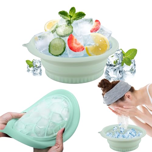 Shiawase Face Ice Bath Bowl, Foldable Silicone WashBasin, Quick Cooling Wash Basin, Portable Washing Basin, Built In Ice Tray Feature, für Schwellungserleichterung, lindern Haut (Cyan) von Shiawase