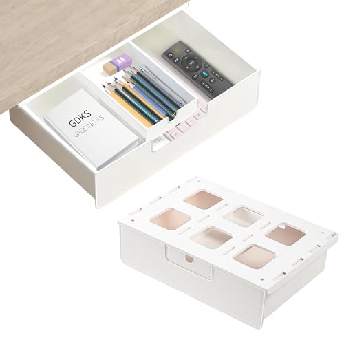 Shiawase Schublade Unter Schreibtisch, Selbstklebende Organizer, Versteckte Schubladenfach, Untertisch Schublade, Weiße Versteckte Schubladenbox für Büro, Tisch, Schminktisch von Shiawase