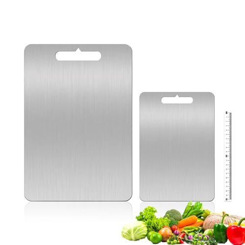 Shiawase Titan Schneidebrett, 2 Pcs Schneidebrett Edelstahl mit Transparentem Lineal, Doppelseitiges in Lebensmittelqualität Leicht zu Reinigen, für Fleisch Gemüse Obst Shiawase Titan Schneidebrett, 2 Pcs Schneidebrett Edelstahl mit Transparentem Lineal, Doppelseitiges in Lebensmittelqualität Leicht zu Reinigen, für Fleisch Gemüse Obst von Shiawase