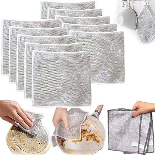 Mehrzweck-Draht-Geschirrlappen, 2023 neue Draht-Geschirrtücher für nass und trocken, kratzfeste Scheuerdraht-Geschirrlappen, Drahtreinigungstücher (10 Stück) von Shibeikadi
