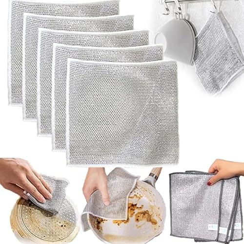 Mehrzweck-Geschirrtücher aus Draht, 2023, für Nass und Trocken, kratzfeste Scheuerdraht, Geschirrtuch, Drahtreinigungstücher (5 Stück) von Shibeikadi