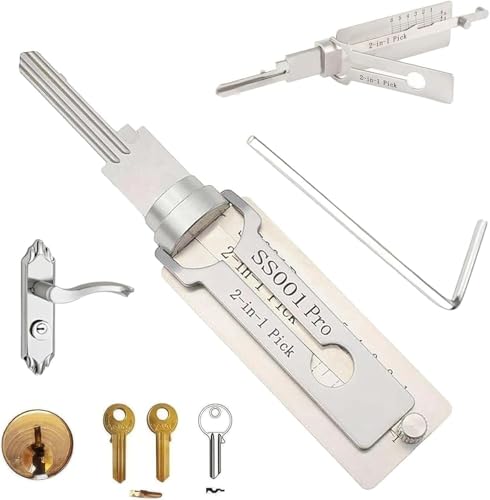 Shibeikadi 2-in-1 Hauptschlüssel-Decoder, Edelstahl, Hauptschlüssel-Decoder, Master-Schlüssel-Decoder, Dietrich-Set, Werkzeug, Mehrzweck-Edelstahl-Wartungsreparatur-Kits, robuste Handwerkzeuge (Ss001 von Shibeikadi