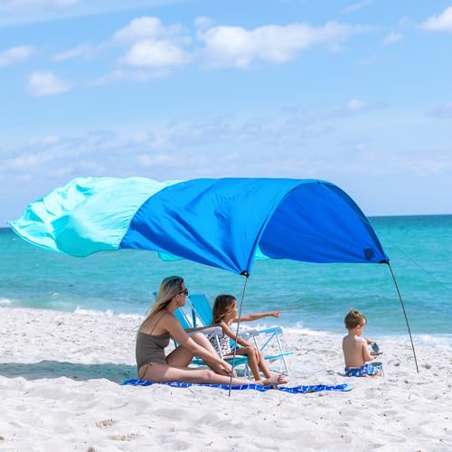 Shibumi Shade Mini®, der beste Strandschatten mit leisem Vordach, das Original Wind-Powered® Stranddach, bietet 75 m² Schatten bis zu 8 Personen, Aufbau in 2 Minuten, Windunterstützung im Lieferumfang von Shibumi Shade