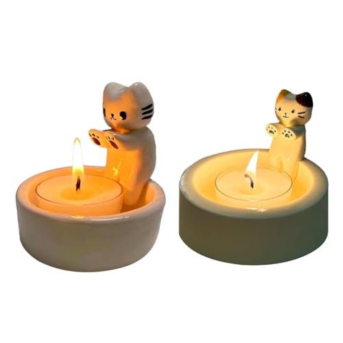 2 Stück Katzen Kerzenhalter | Cat Candle Holder mit Wärmenden Pfoten | Charmante Teelichthalter Katze Ornamente | Niedlicher Kerzenständer Katze Heimdekoration Geschenke für Katzenliebhaber von Shichangda
