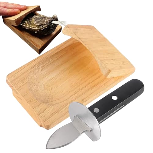 Oyster Shucking Clamp | Austernhalter aus Holz zum Schälen | Austernöffner und Austernschäl Messer | Tragbares Austernschäl Clip Set, Meeresfrüchte Werkzeuge für Partys, Camping, Picknicks von Shichangda