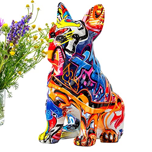 Shichangda Bunte Hundestatue,Bunte Statue der französischen Bulldogge - Hunde-Statue aus Kunstharz, Handwerks-Ornament, Tierskulpturen, Heimdekoration, Moderne Wohnzimmer-Büro-Dekoration von Shichangda