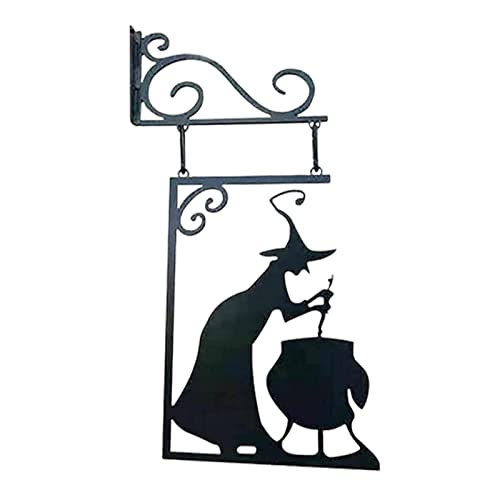 Shichangda Halloween Hexenkessel Silhouette Dekoration | Wanddekoration aus schwarzem Metall aus Schmiedeeisen | Halloween-Hofschild mit schwarzer Katze für Gartenparty-Dekoration, Partyzubehör von Shichangda