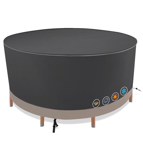 Abdeckung für Gartenmöbel,Schutzhülle für Gartentisch Wasserdicht,Abdeckplane 420D Oxford Gewebe,Verstärkten Nähten Anti-UV, Belüftungsöffnungen & Schnallen für Sitzgruppe & Lounge-Möbel,Rund 200x85cm von Shield Outdoor Covers
