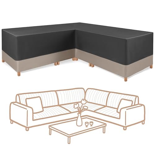 Gartenmöbel Abdeckung L-Form,Schutzhülle für Gartenmöbel,420D Oxford Gewebe Wasserdicht Winddicht Ecksofa Abdeckplane ,Möbbelsets Schutzhülle für Sofa, Loungemöbel 255x255x70CM von Shield Outdoor Covers