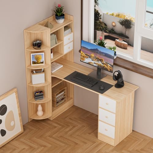 Shienfir 120cm Schreibtisch Mit Regalen, Schreibtisch Jugendzimmer 2-In-1 Schreibtisch + BüCherregal Combo Office Desk BüRotisch Mit BüCherregal,GeräUmiger Schreibtisch Mit Schubladen Braun Shienfir 120cm Schreibtisch Mit Regalen, Schreibtisch Jugendzimmer 2-In-1 Schreibtisch + BüCherregal Combo Office Desk BüRotisch Mit BüCherregal,GeräUmiger Schreibtisch Mit Schubladen Braun von Shienfir