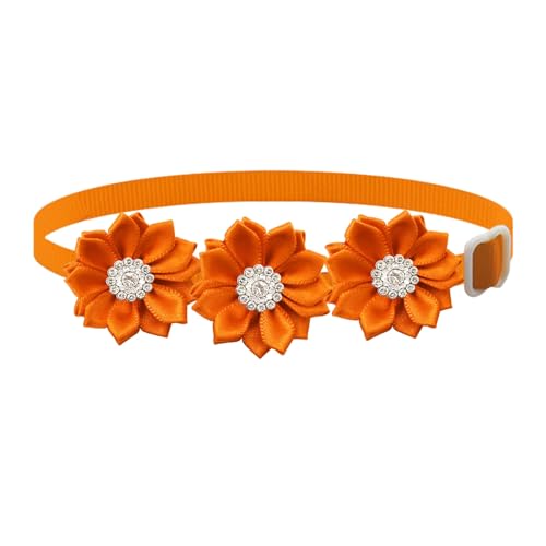 Shienfir Hundehalsband mit Strasssteinen, verstellbares Katzenhalsband, verstellbares Blumen-Strass-Haustierhalsband für Katzen und Hunde, modisches, leichtes Haustierzubehör Orange von Shienfir