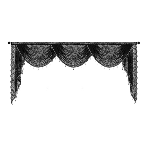 Shienfir Perlenvolant, elegant, gemustert, schwarze Perlenspitze, Wasserfall-Volant, luxuriös, leicht, halbtransparent, Fensterbehandlung, Schwarz, Größe M von Shienfir