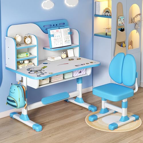 Kinderschreibtisch, Schreibtisch- und Stuhl-Set für Kinder, Verstellbarer Höhe, Schubladen und Stauraum, Schreibtisch mit geräumiger Aufbewahrungsschublade Kids Study Desk and Chair Set Blue A Kinderschreibtisch, Schreibtisch- und Stuhl-Set für Kinder, Verstellbarer Höhe, Schubladen und Stauraum, Schreibtisch mit geräumiger Aufbewahrungsschublade Kids Study Desk and Chair Set Blue A von Shienfir