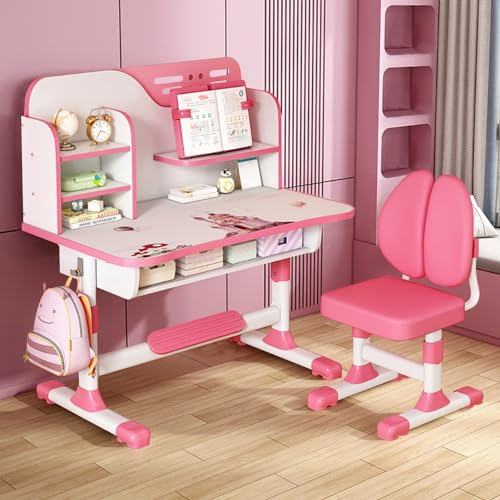Kinderschreibtisch, Schreibtisch- und Stuhl-Set für Kinder, Verstellbarer Höhe, Schubladen und Stauraum, Schreibtisch mit geräumiger Aufbewahrungsschublade Kids Study Desk and Chair Set Pink A Kinderschreibtisch, Schreibtisch- und Stuhl-Set für Kinder, Verstellbarer Höhe, Schubladen und Stauraum, Schreibtisch mit geräumiger Aufbewahrungsschublade Kids Study Desk and Chair Set Pink A von Shienfir