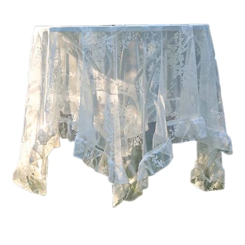 Shienfir Tischdecke im Vintage-Stil, Spitze, für Esstisch, Retro-Tischdecke, durchsichtig, ausgehöhlt, romantischer Stil, runde Form, Rüschen, Blumenstickerei, Schutz, Weiß, Größe M Shienfir Tischdecke im Vintage-Stil, Spitze, für Esstisch, Retro-Tischdecke, durchsichtig, ausgehöhlt, romantischer Stil, runde Form, Rüschen, Blumenstickerei, Schutz, Weiß, Größe M von Shienfir